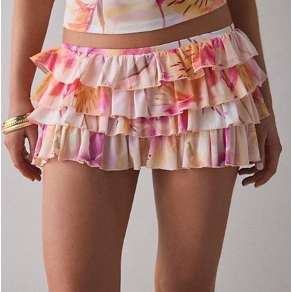 Out From Under Cammy Ruffle Trim Micro Skort Peach